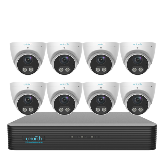 Uniarch Tri-guard Turret Camera Kit, 8 x 8MP Pro Series 8Ch NVR Ultra 4K, Powered By Uniview, HDD Optional