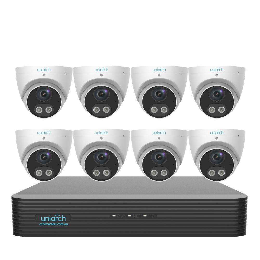 Uniarch Tri-guard Turret Camera Kit, 8 x 8MP Pro Series 8Ch NVR Ultra 4K, Powered By Uniview, HDD Optional