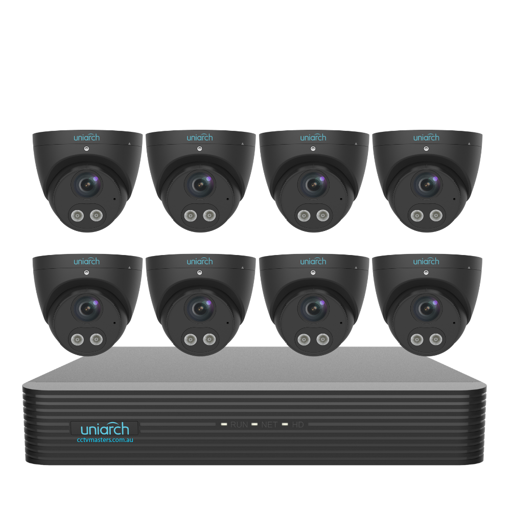 Uniarch Tri-guard Turret Camera Kit, 8 x 8MP Pro Series 8Ch NVR Ultra 4K, Powered By Uniview, HDD Optional