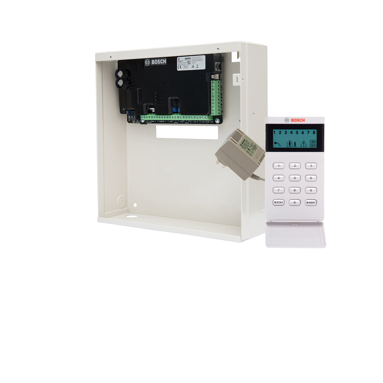 Bosch Alarm Kit, Solution 2000 PCB W/Icon Keypad/Enclosure (No Battery Siren PIR Sensor)