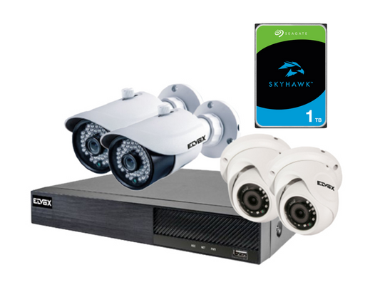 Elvox 4ch CCTV Kit Include 4x 5mp camera, NVR 4x Poe with 1 TB Seagate HDD Loaded