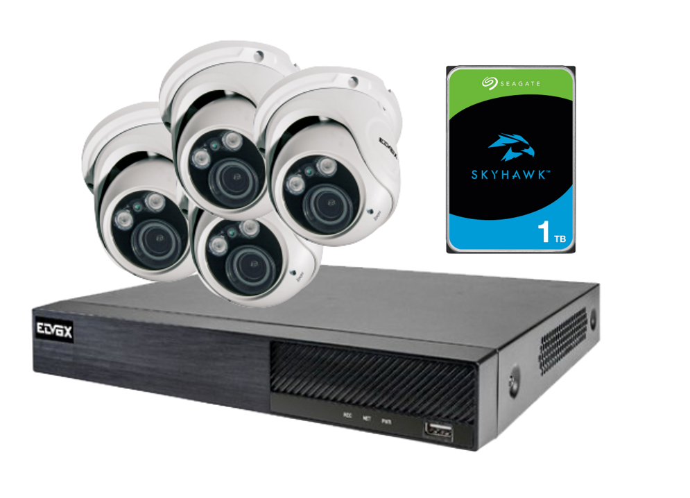 Elvox 4Ch CCTV Kit Include 4x5mp turret camera, 4ch nvr 4x poe with 1TB HDD Loaded