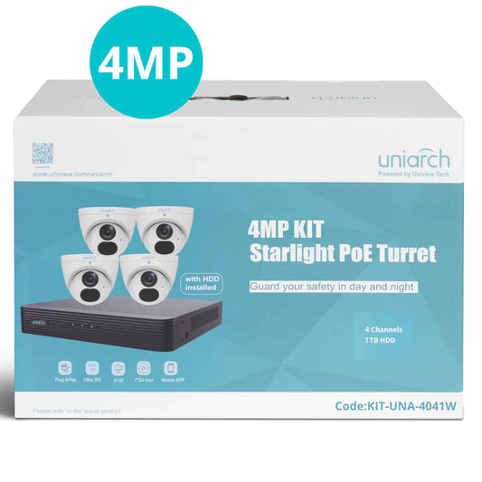 Uniarch 4MP Starlight 8Ch Kit, 8CH 4K NVR Powered By Uniview, 2TB HDD Pre-Installed