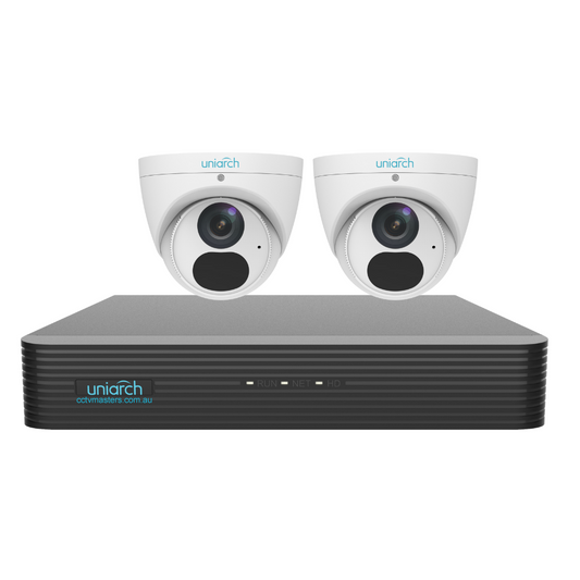 Uniarch Starlight Camera Kit, 2 x 4MP Pro Series 4Ch NVR Ultra 4K, Powered By Uniview, HDD Optional