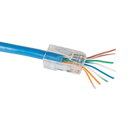 RJ45 Modular Plug, 8P/8C, Unshielded, Flat Cable, Cat 6, Solid Wire pass through, 100pcs pack