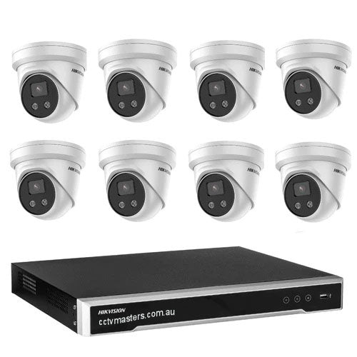 Hikvision Camera Kit, 8 x 8MP Outdoor AcuSense Gen 2 Turret, 8Ch NVR 3TB HDD