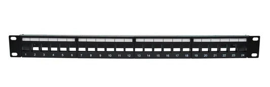1RU 19" 24 Port Unloaded Patch Panel, with Rear Support Bar